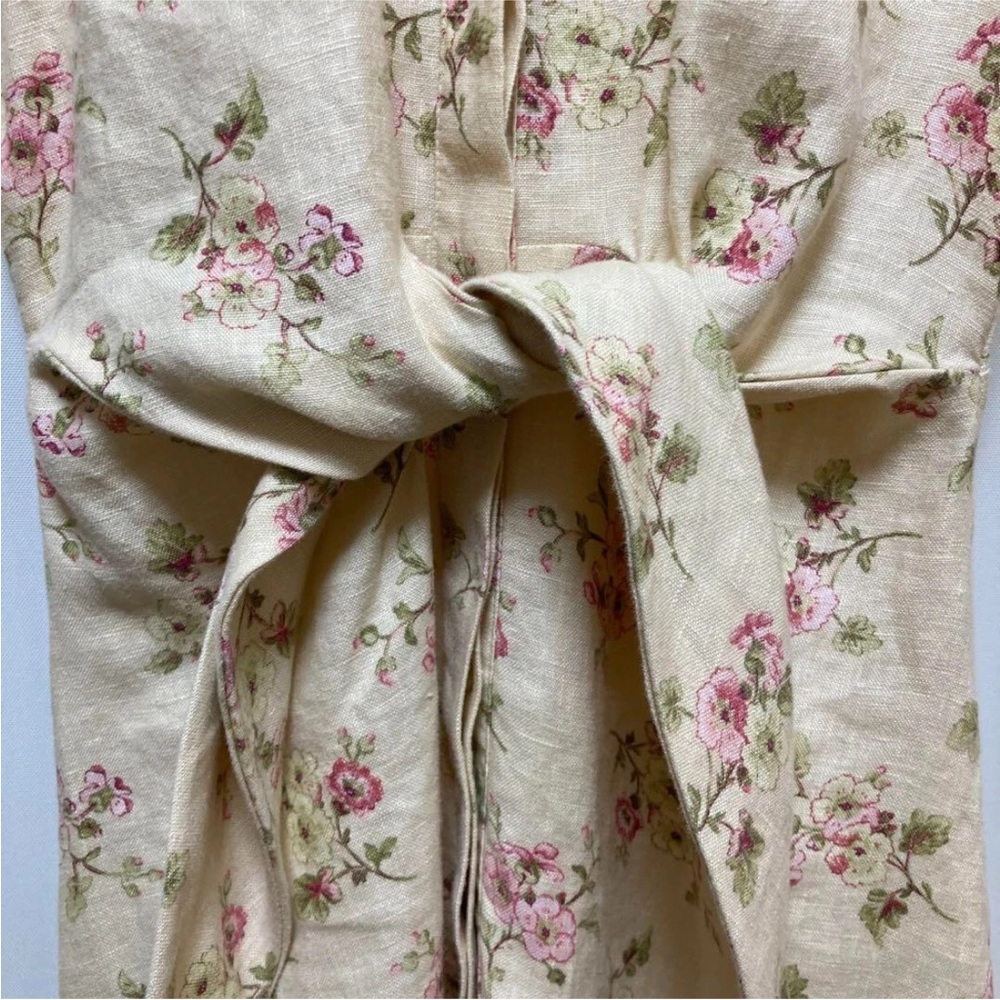 LAUREN RALPH LAUREN Floral Flare Shirt Dress Women Linen Front Knot 3/4 sleeve - Picture 7 of 8